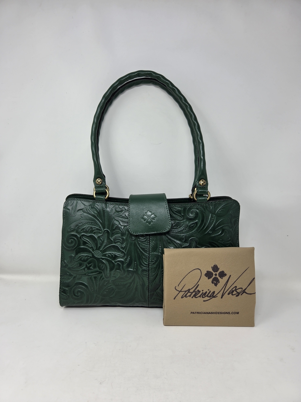 Patricia Nash Emerald Green Embossed Leather Handbag